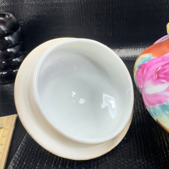 Antique Nippon Porcelain Hand Painted Sugar Bowl Small Container Jar Beaded VTG - Picture 13 of 15
